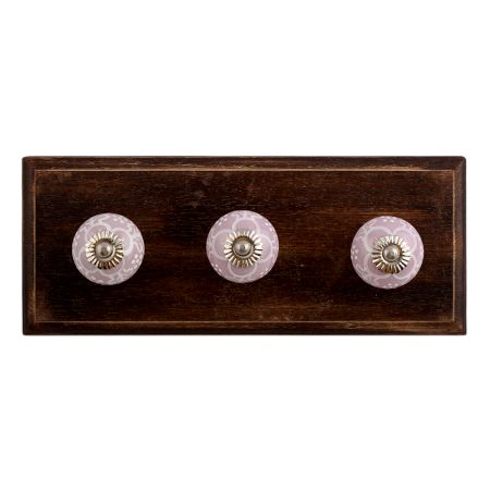 White Plumeria Ceramic Wooden Hooks